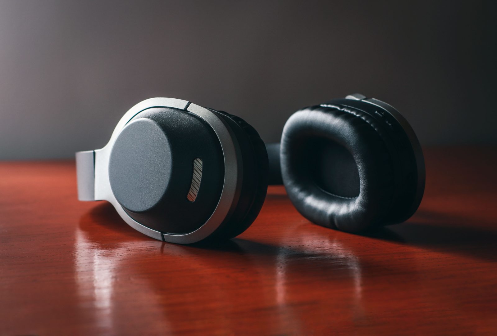 Headphones resting on a desk